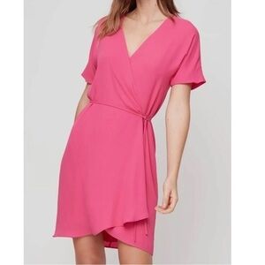 Aritzia Babaton Coral Wallace Short Sleeve Wrap Mini Dress Small V-Neck Lined S